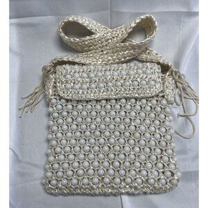 Vintage BB Shoulder Handbag Purse Beaded Tan‎ 7”x8” Made In Hong Kong